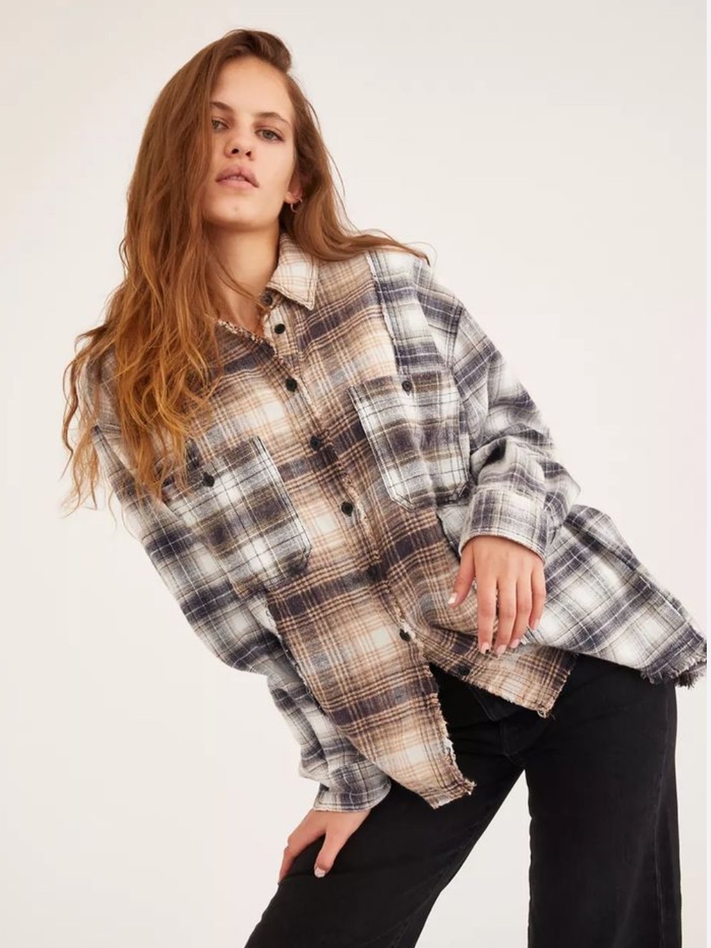 Urban Outfitters BDG Robbie Spliced Plaid Flannel Button Down Shirt Shacket